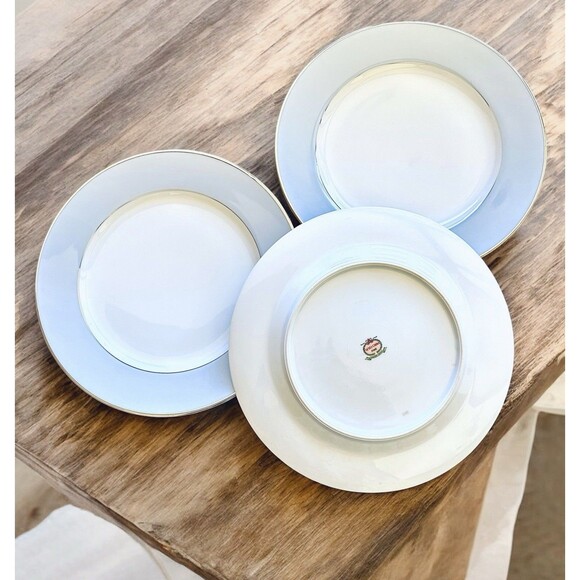 3 SEYEI Fine China Nagoya Japan #398 Dinner Plates 10” Gray Silver Trim Simple - Picture 4 of 8